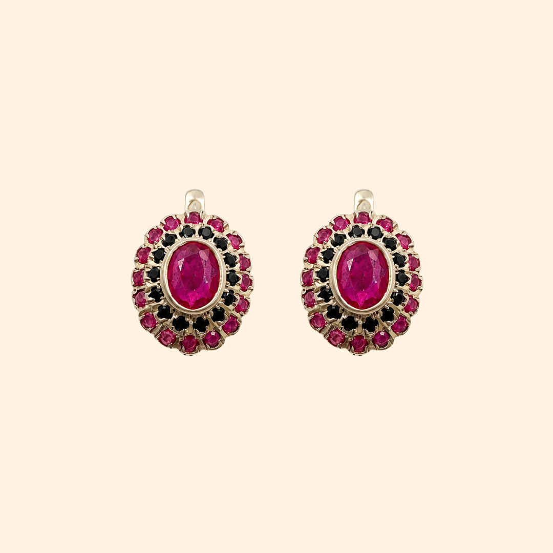 Cosmic Clustre Oval Earrings in Ruby