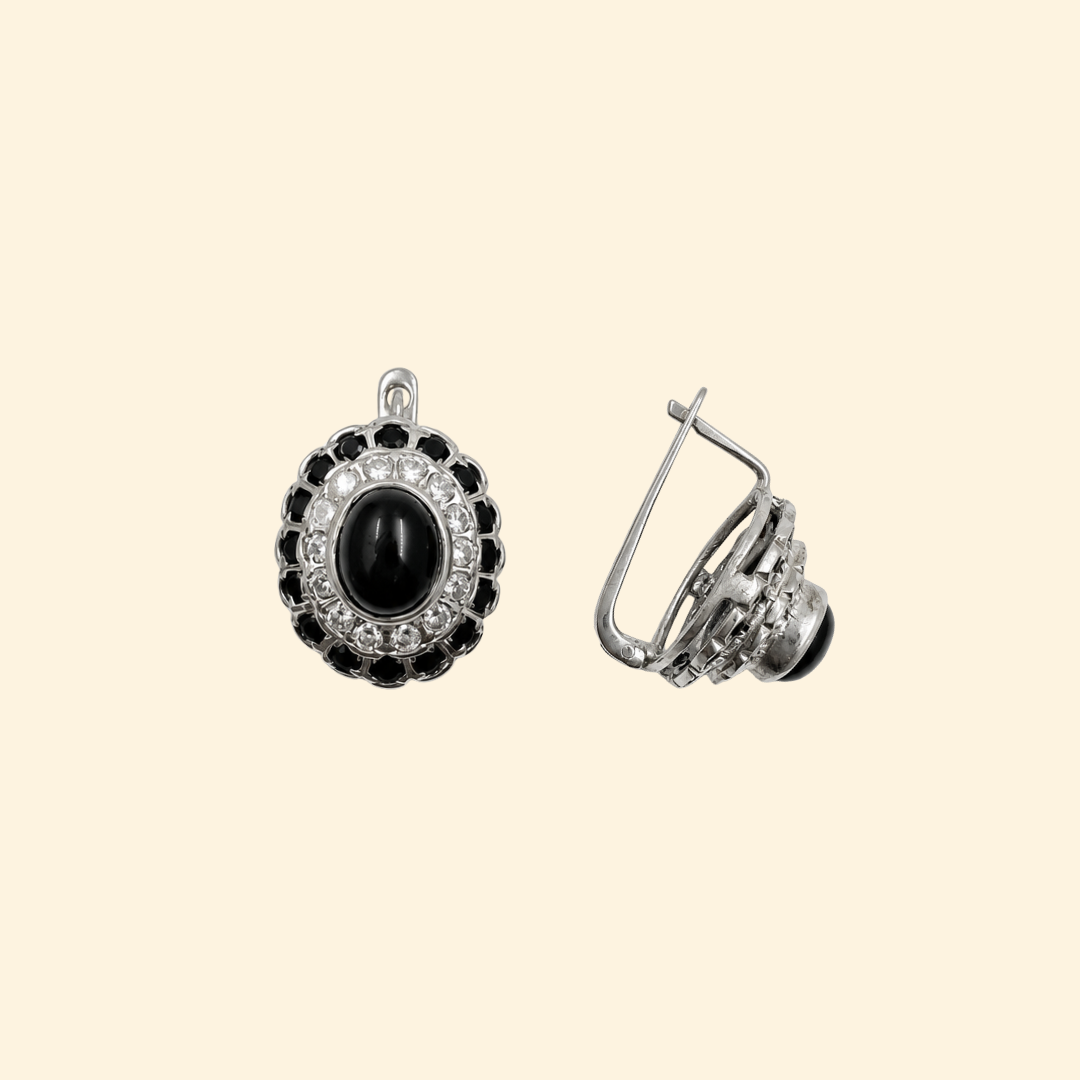 Cosmic Clustre Oval Earrings in Black Star