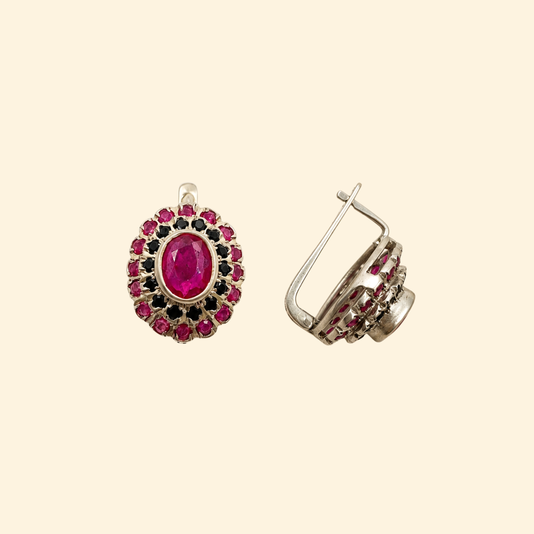 Cosmic Clustre Oval Earrings in Ruby