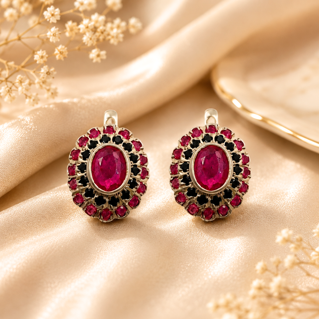 Cosmic Clustre Oval Earrings in Ruby