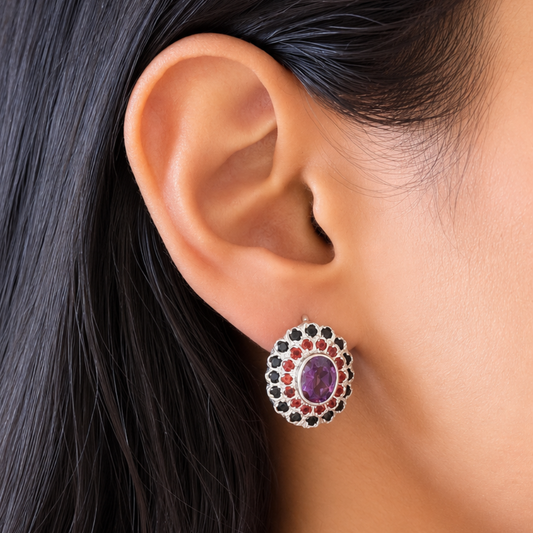 Cosmic Clustre Oval Earrings in Alexandrite