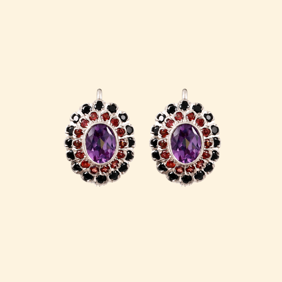 Cosmic Clustre Oval Earrings in Alexandrite