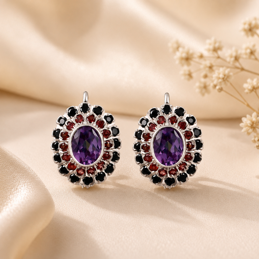 Cosmic Clustre Oval Earrings in Alexandrite