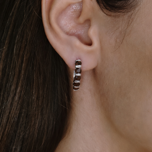 Eternity Hoop Earrings in Smoky Quartz