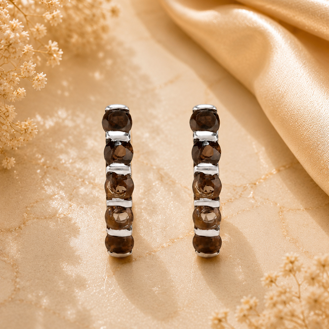 Eternity Hoop Earrings in Smoky Quartz