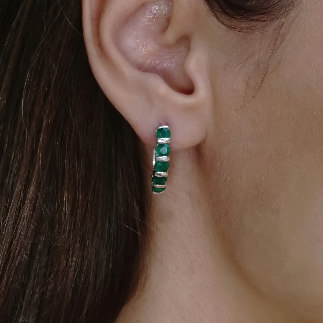 Eternity Hoop Earrings in Green Onyx