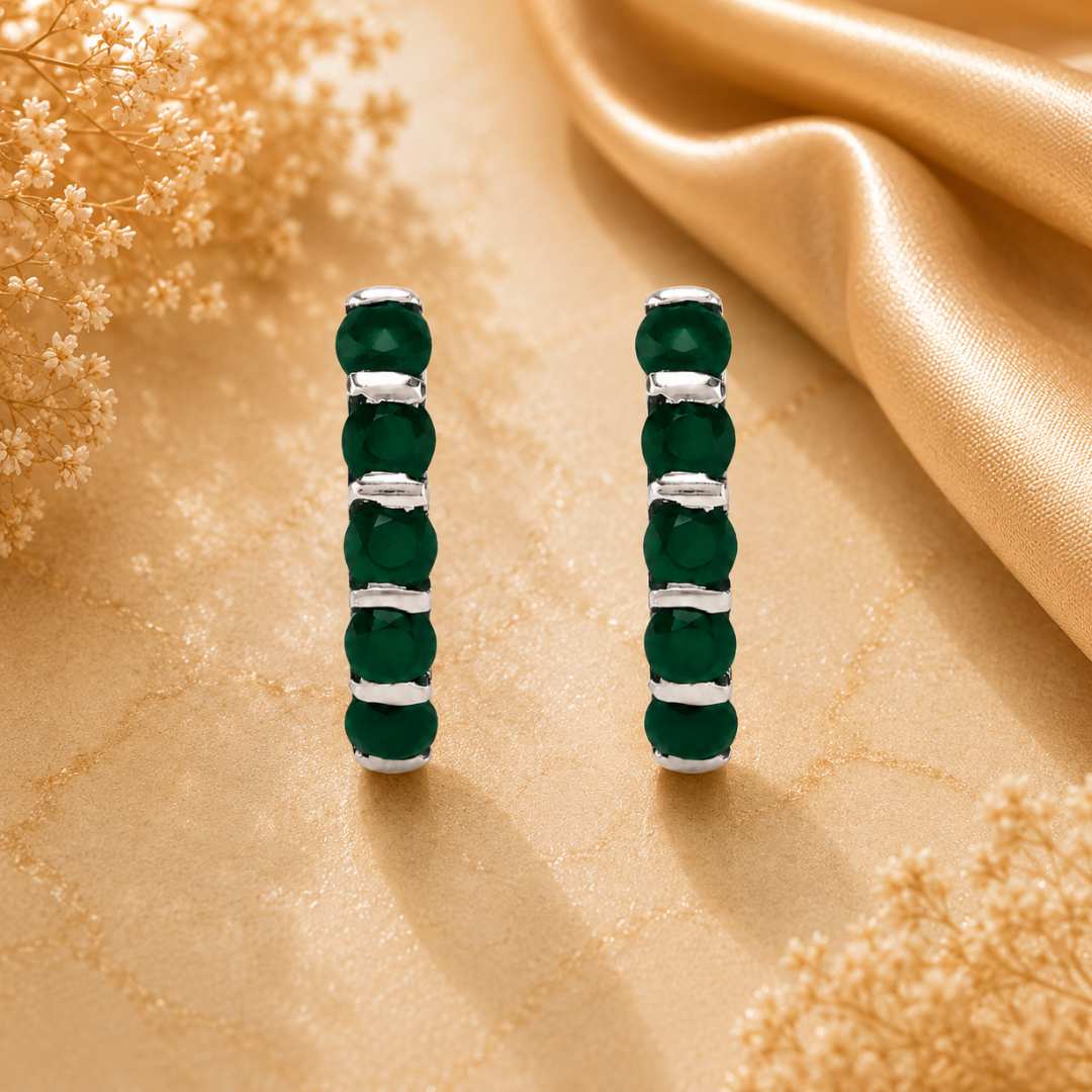 Eternity Hoop Earrings in Green Onyx
