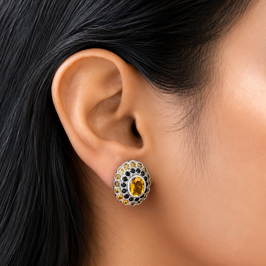 Cosmic Clustre Oval Earrings in Citrine