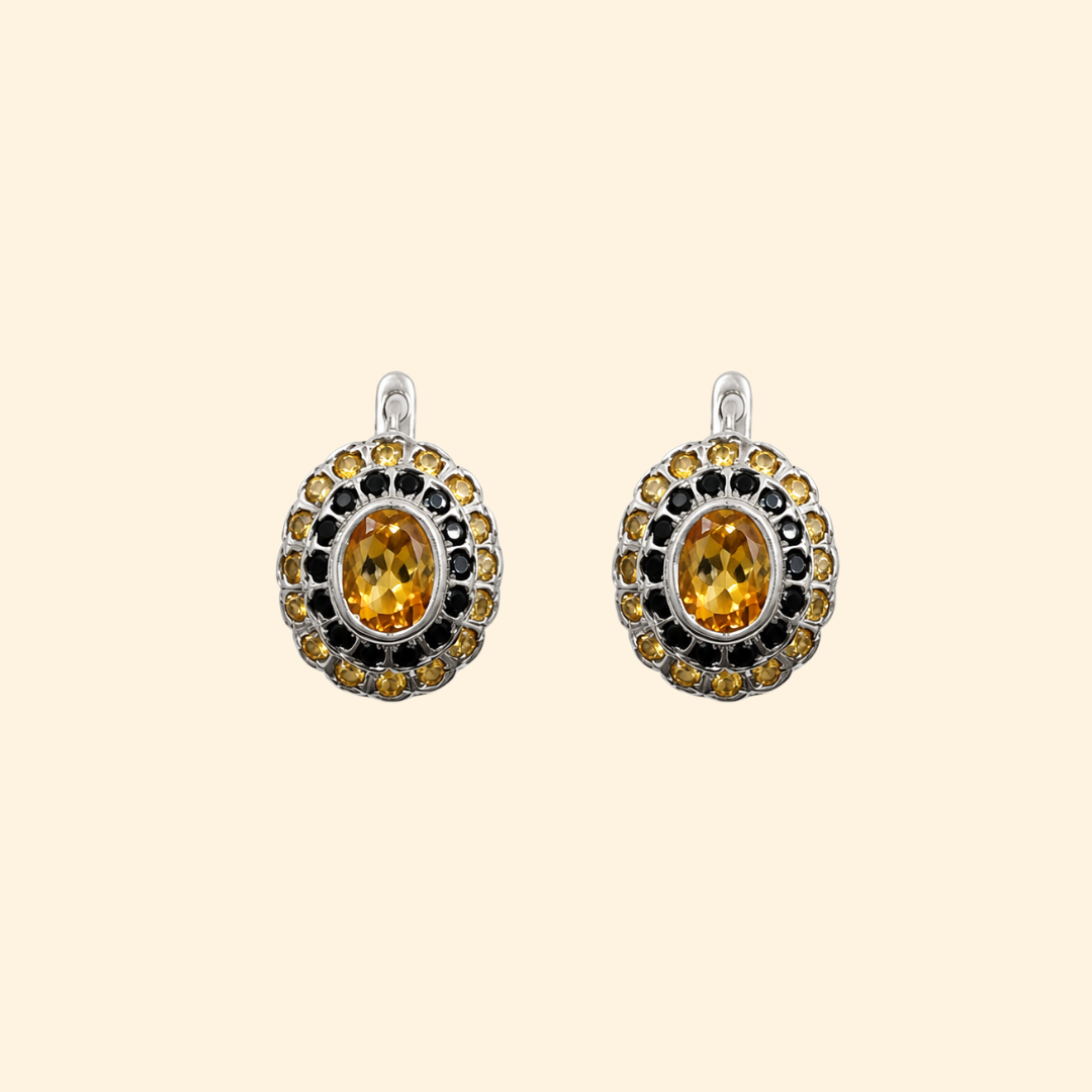 Cosmic Clustre Oval Earrings in Citrine