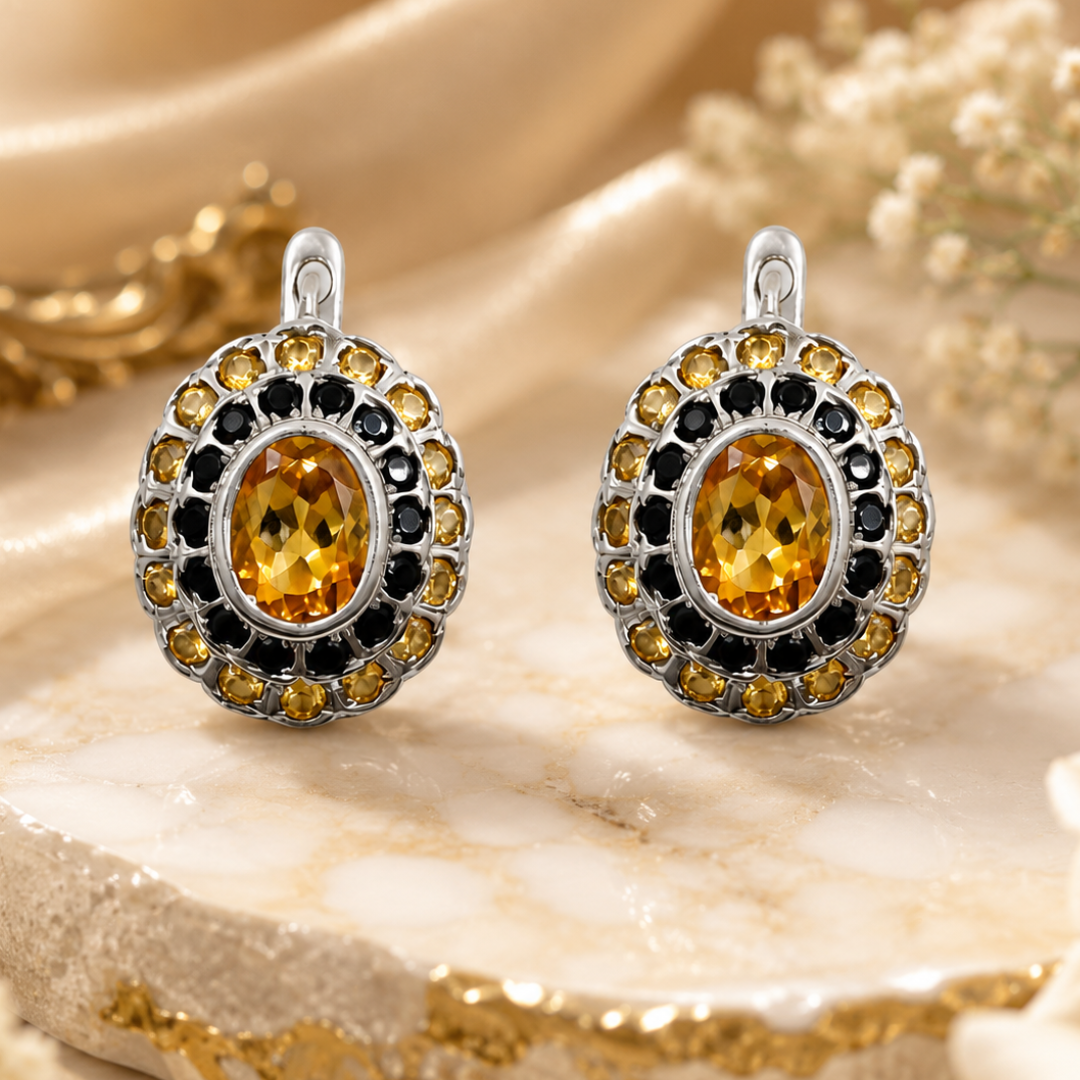 Cosmic Clustre Oval Earrings in Citrine