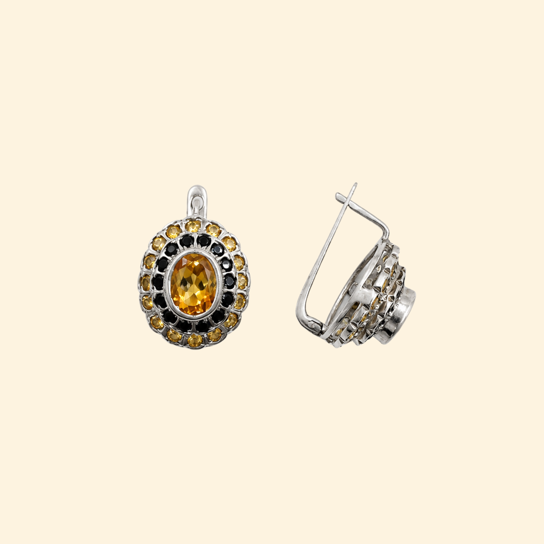 Cosmic Clustre Oval Earrings in Citrine
