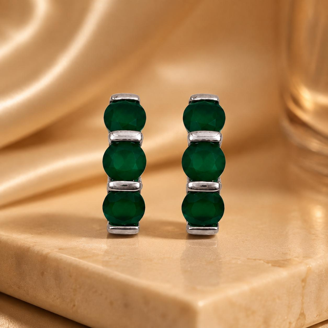 Green Onyx Trinity Earrings