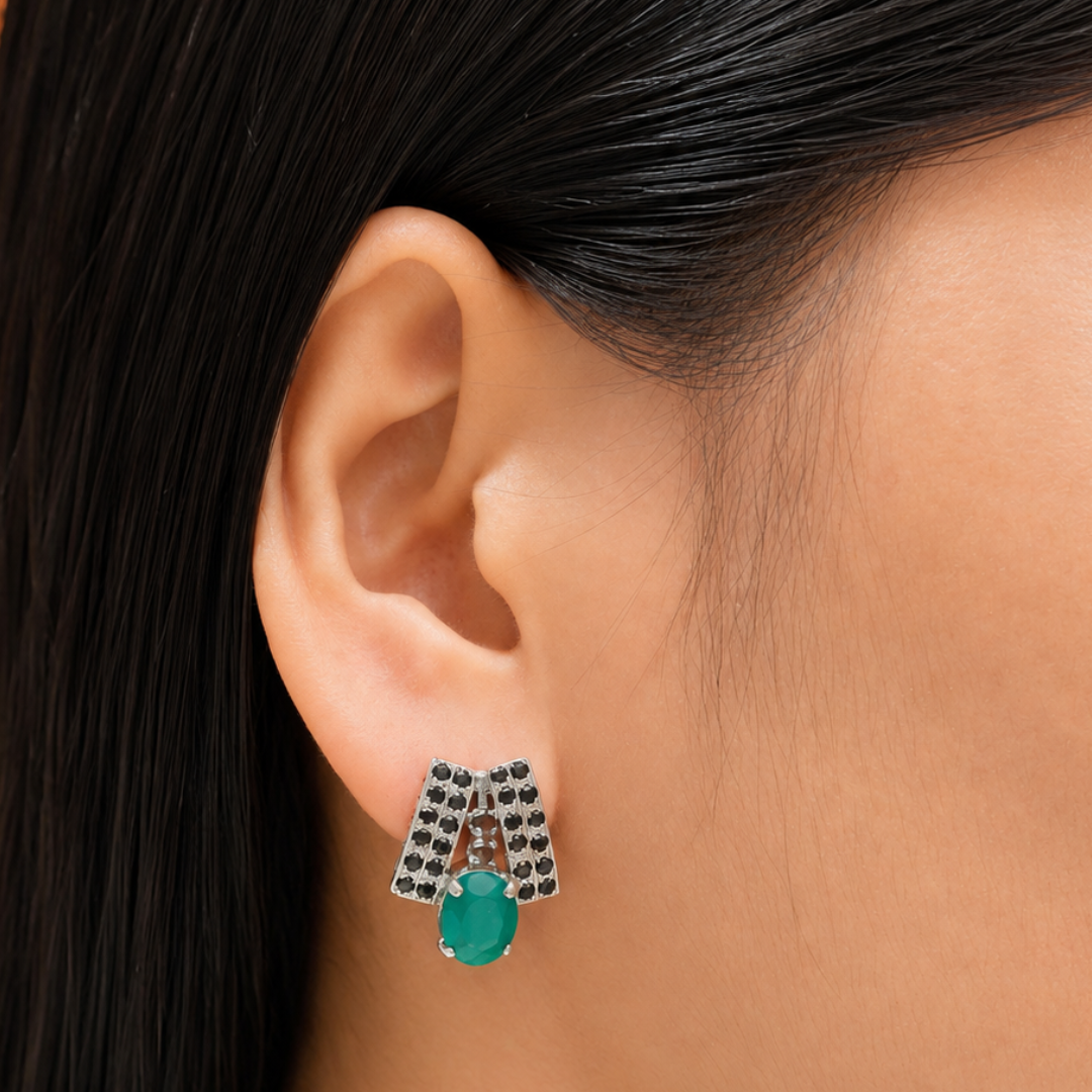 Elegance Cascade in Green Onyx Earrings