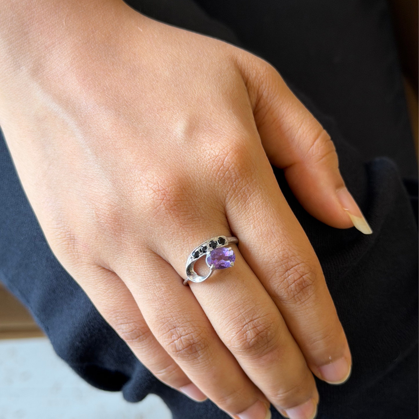 Vesper Amethyst & Spinel Drop Ring