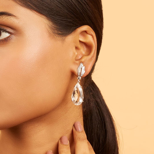 Clear Quartz Pear Earrings