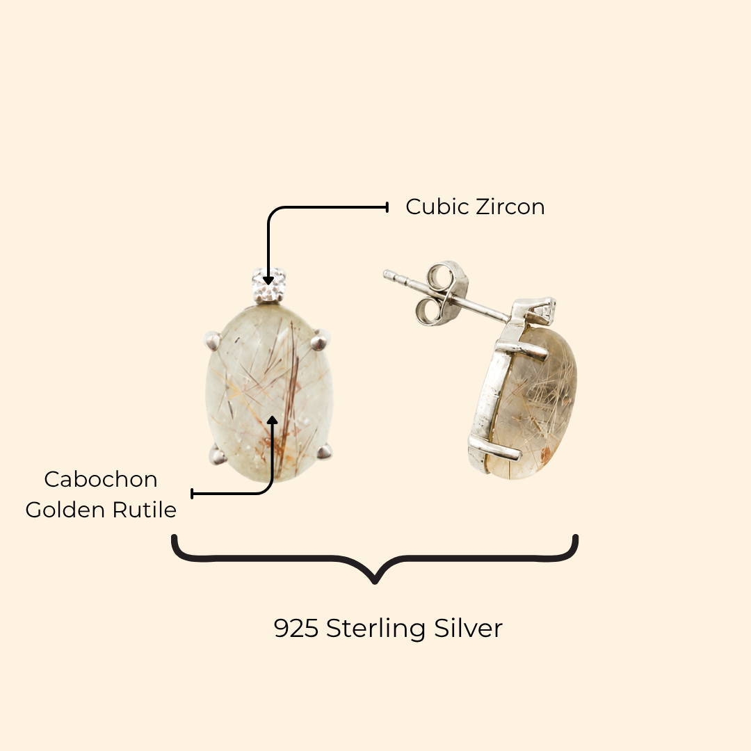 Shooting Star Oval Earrings in Cabochon Golden Rutile