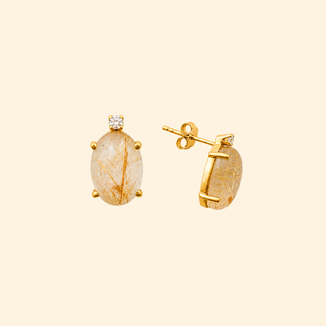 Shooting Star Oval Earrings in Cabochon Golden Rutile