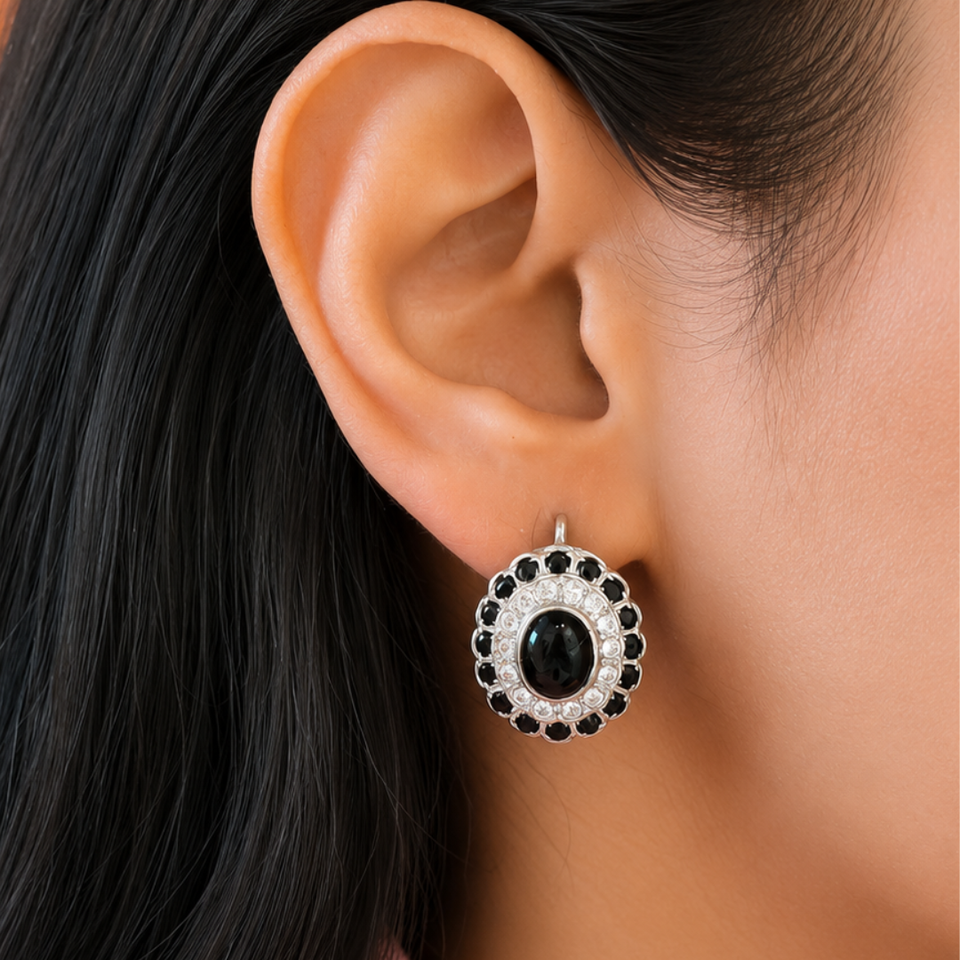 Cosmic Clustre Oval Earrings in Black Star