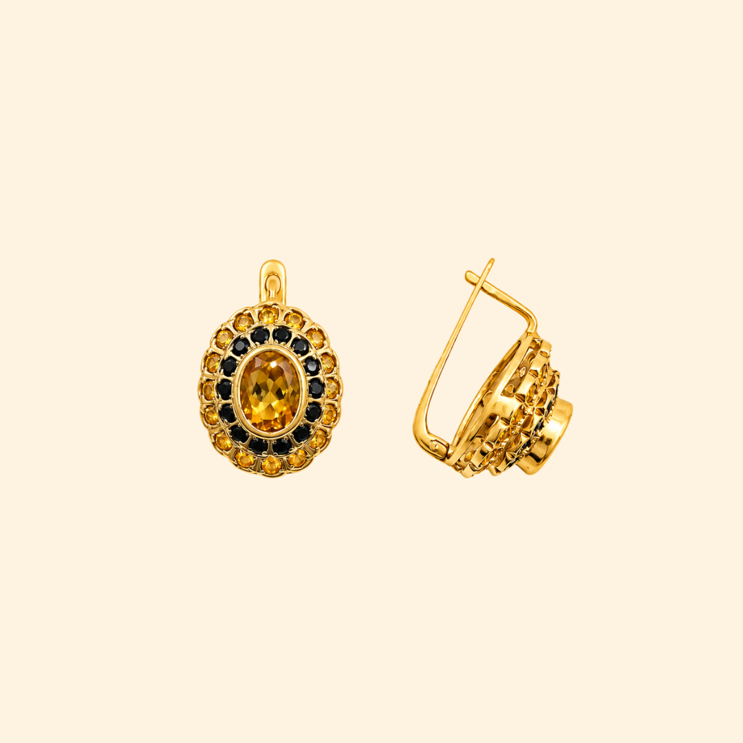 Cosmic Clustre Oval Earrings in Citrine
