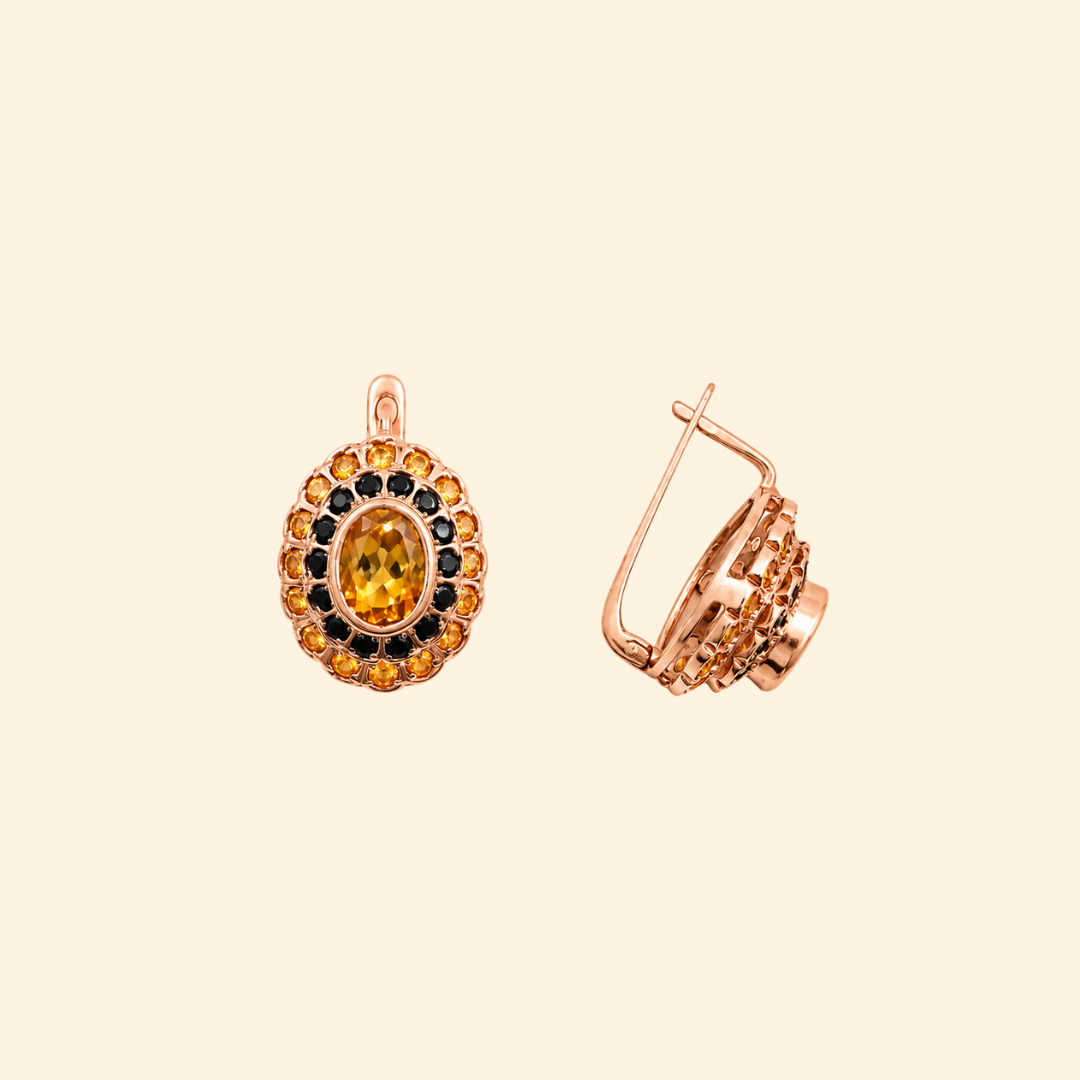 Cosmic Clustre Oval Earrings in Citrine