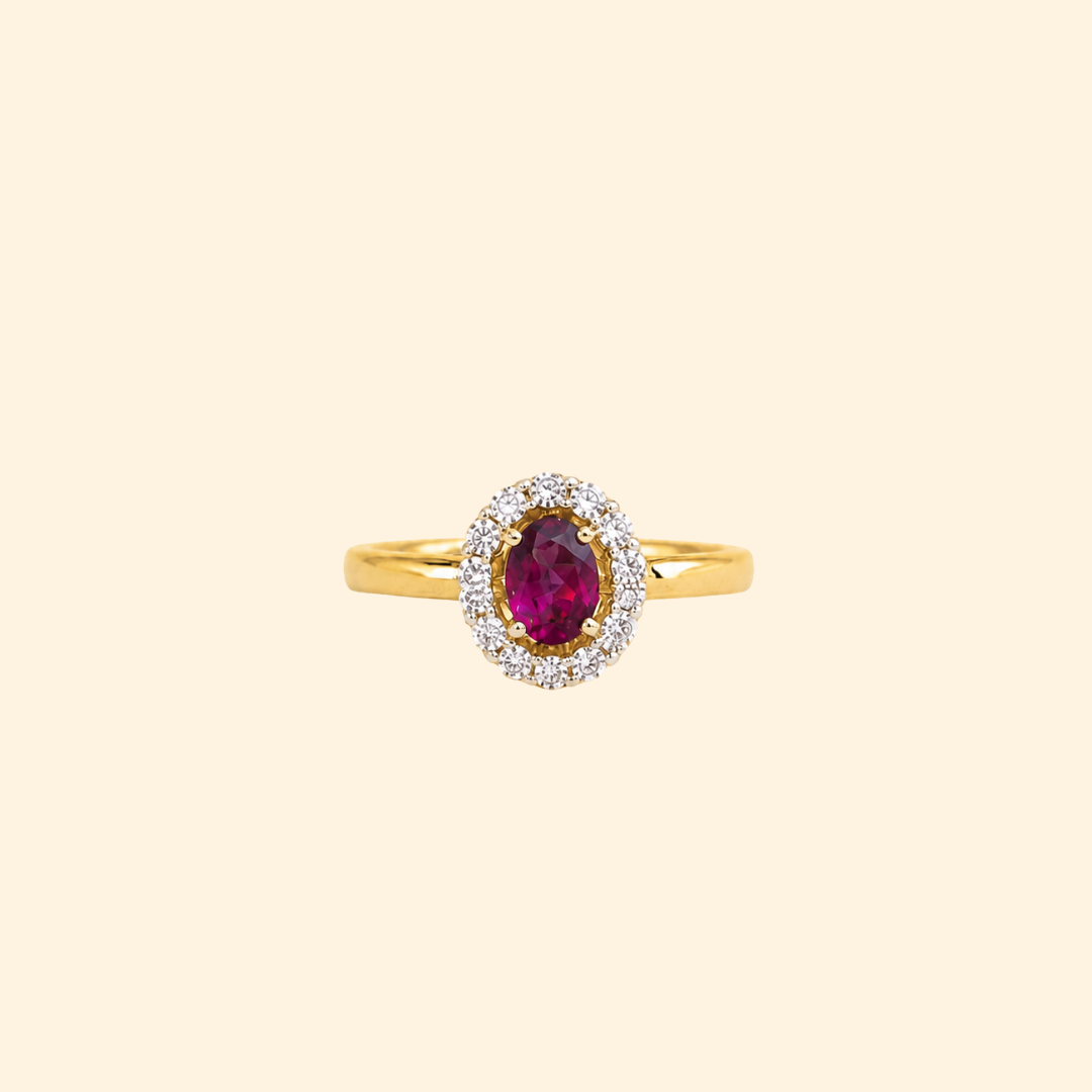 Oval Corallina Ring in Rhodolite