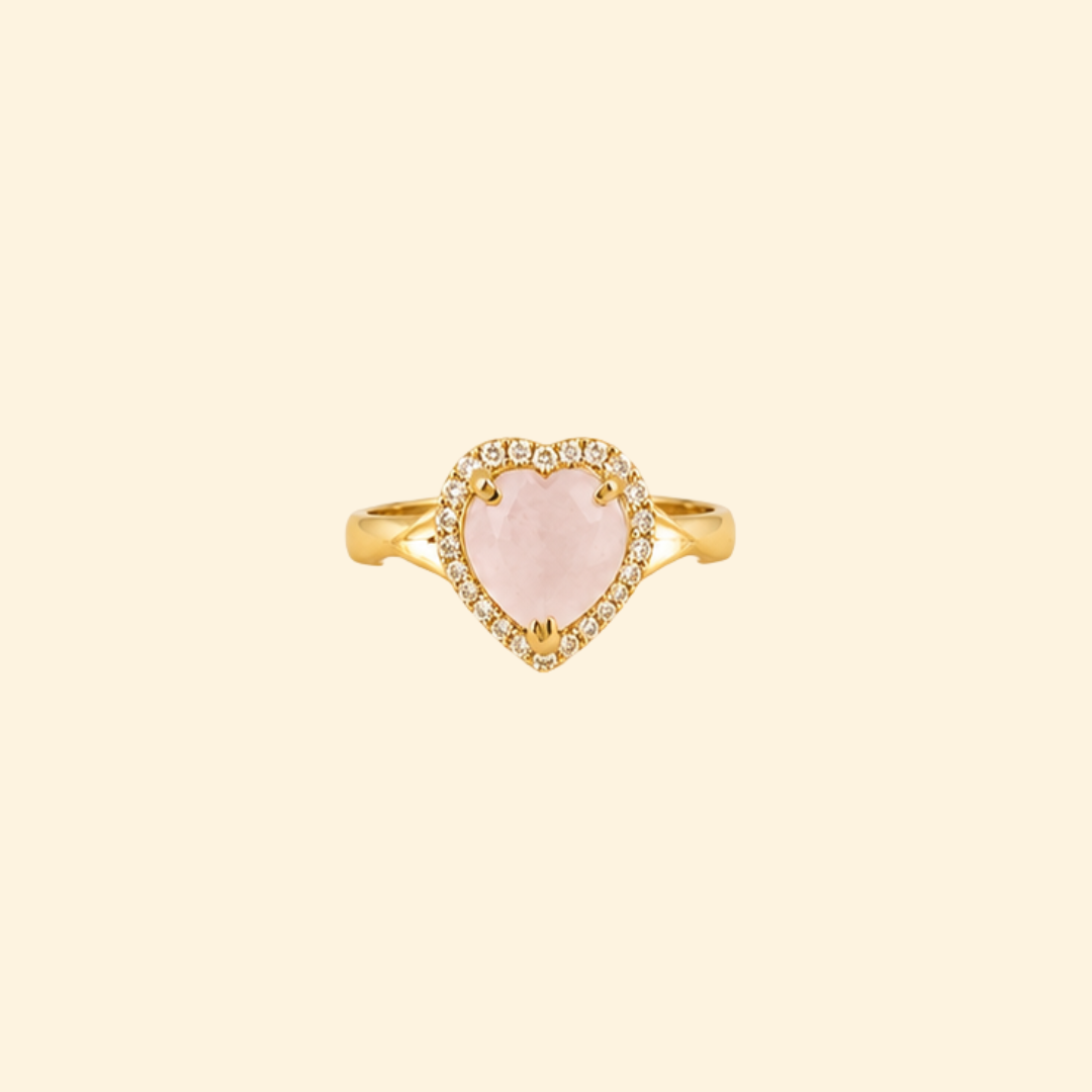 Heart Corallina Ring in Rose Quartz