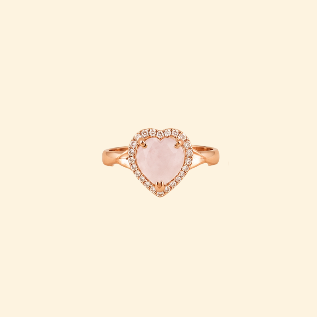 Heart Corallina Ring in Rose Quartz