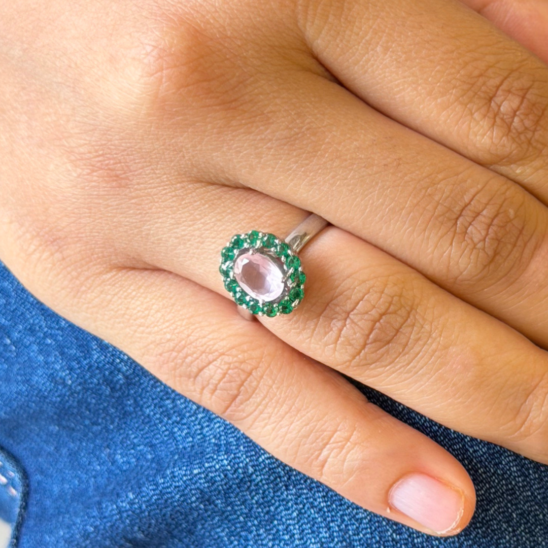 Oval Corallina Ring in Rose Quartz
