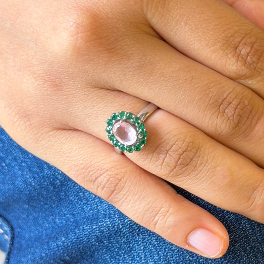 Oval Corallina Ring in Rose Quartz