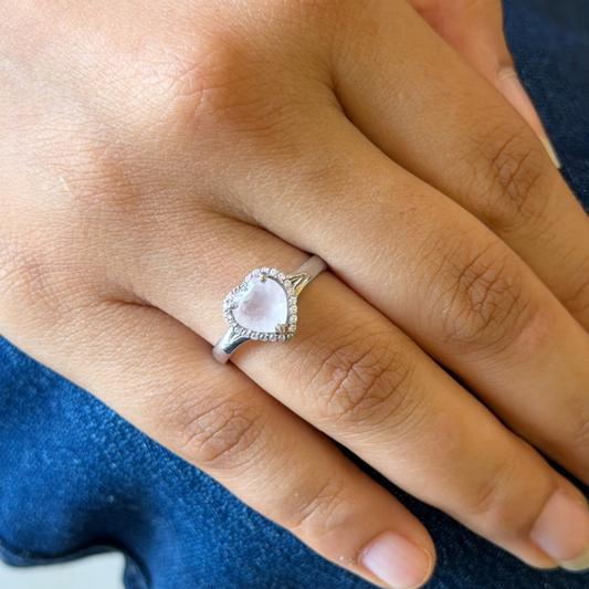 Heart Corallina Ring in Rose Quartz