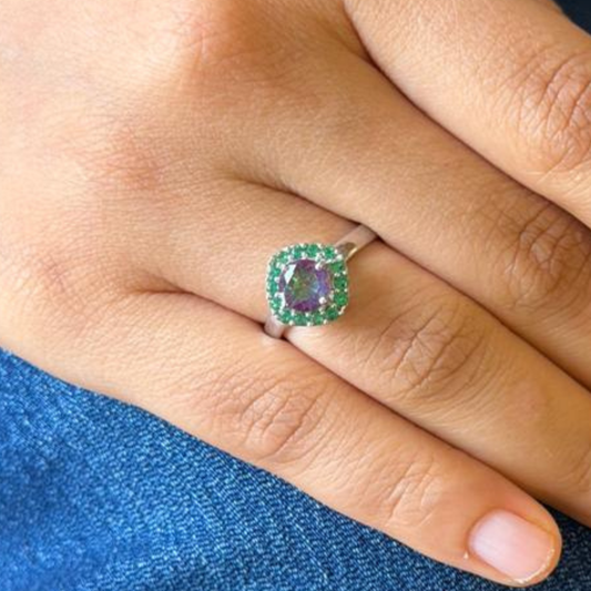 Rhombus Corallina Ring in Mystic Quartz