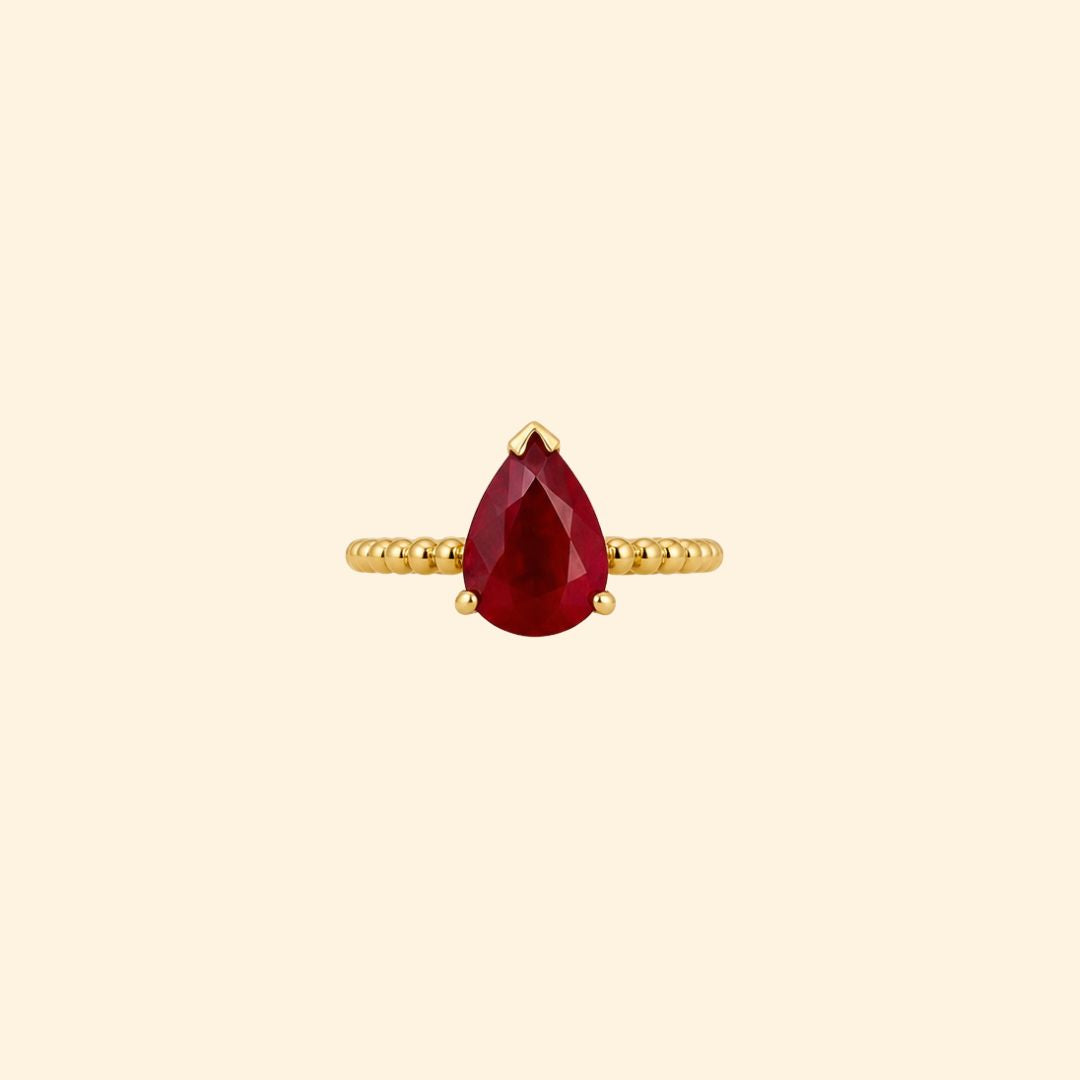 Pear Ruby V-Prong Solitaire Ring