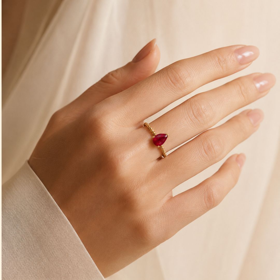 Pear Ruby V-Prong Solitaire Ring