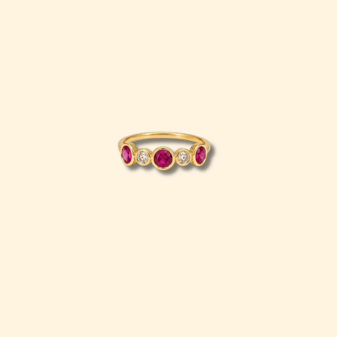 Ruby & Diamond Five Stone Bezel Ring