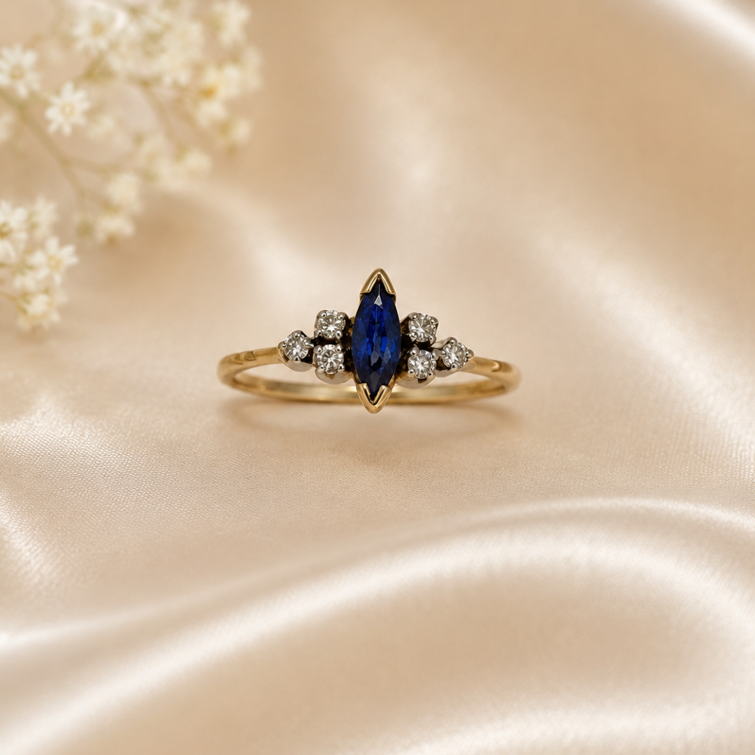 Marquise Sapphire & Diamond Crown Ring