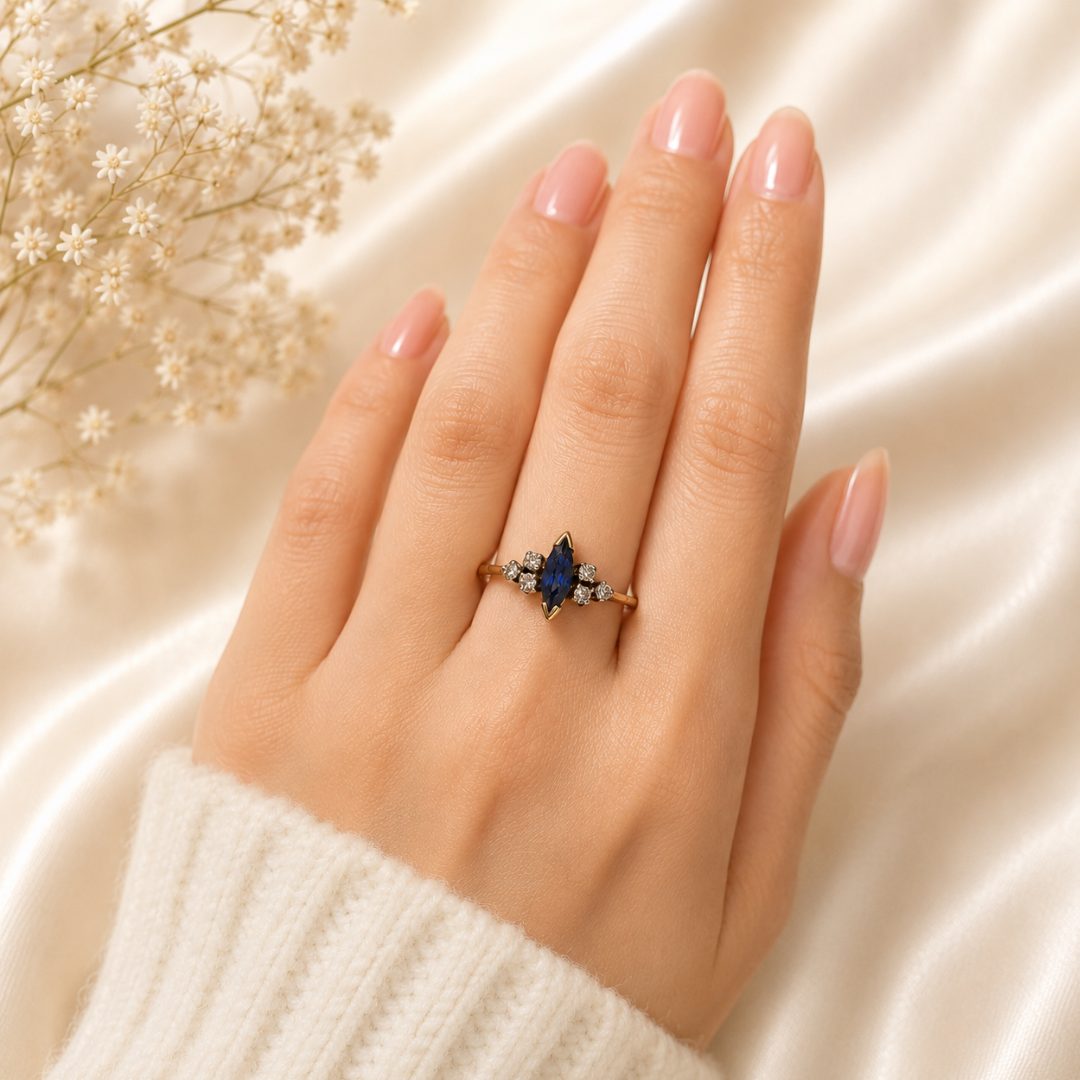 Marquise Sapphire & Diamond Crown Ring