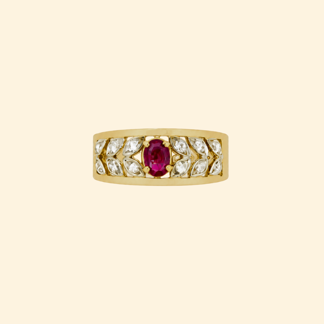 Burma Ruby & Diamond Wide Band Ring