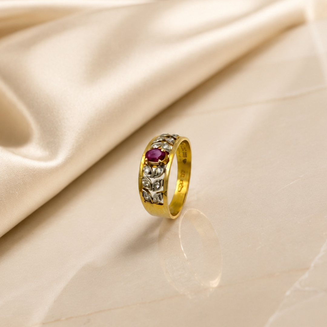 Burma Ruby & Diamond Wide Band Ring