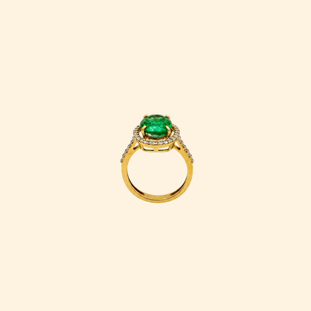 Oval Zambian Emerald Diamond Halo Ring