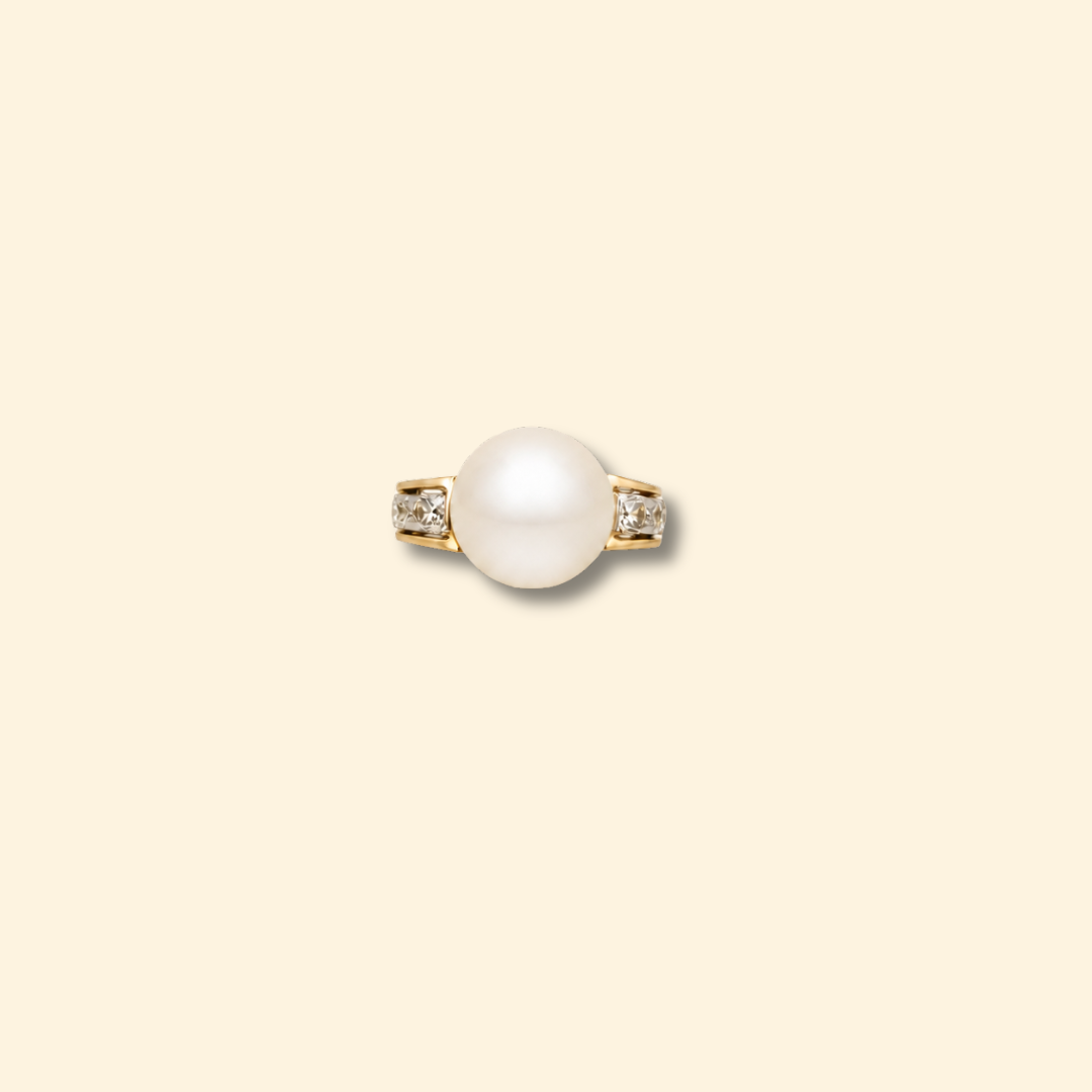 Freshwater White Pearl & Diamond Bow Ring