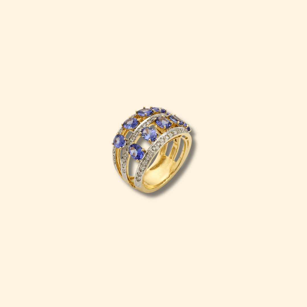 Tanzanite & Diamond Multi-Row Statement Ring