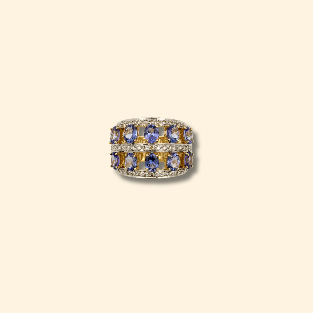 Tanzanite & Diamond Multi-Row Statement Ring