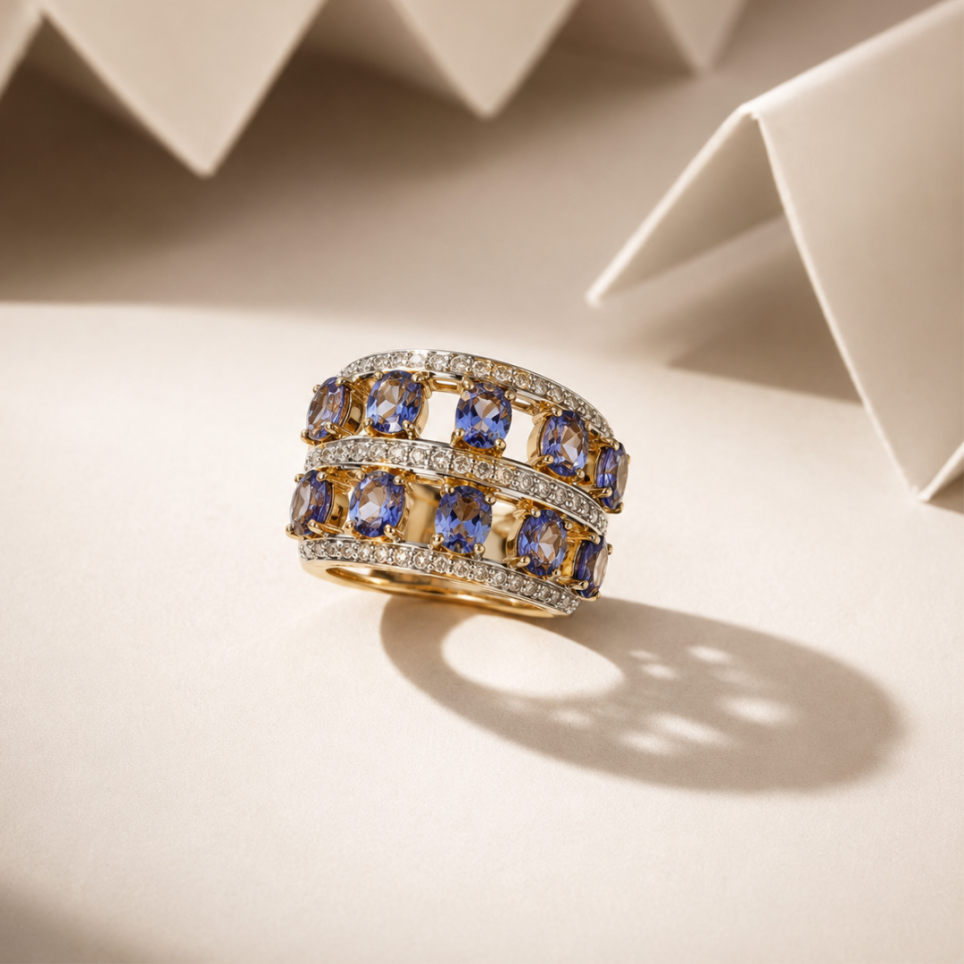 Tanzanite & Diamond Multi-Row Statement Ring