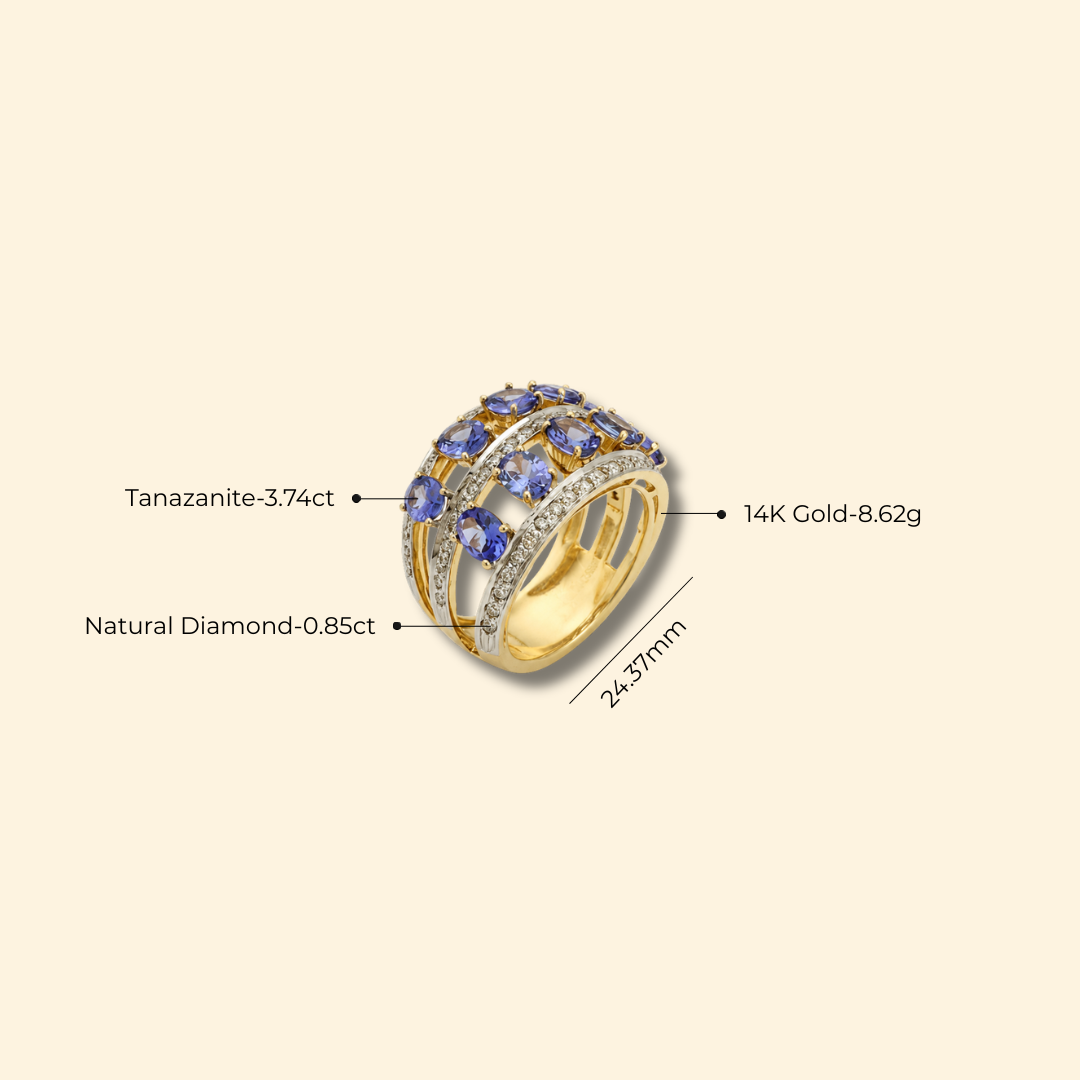 Tanzanite & Diamond Multi-Row Statement Ring