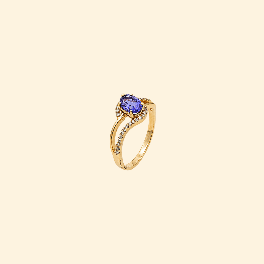 Oval Tanzanite & Diamond Crossover Ring