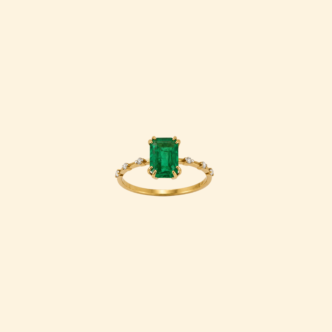 Zambian Emerald Claw Set Diamond Ring
