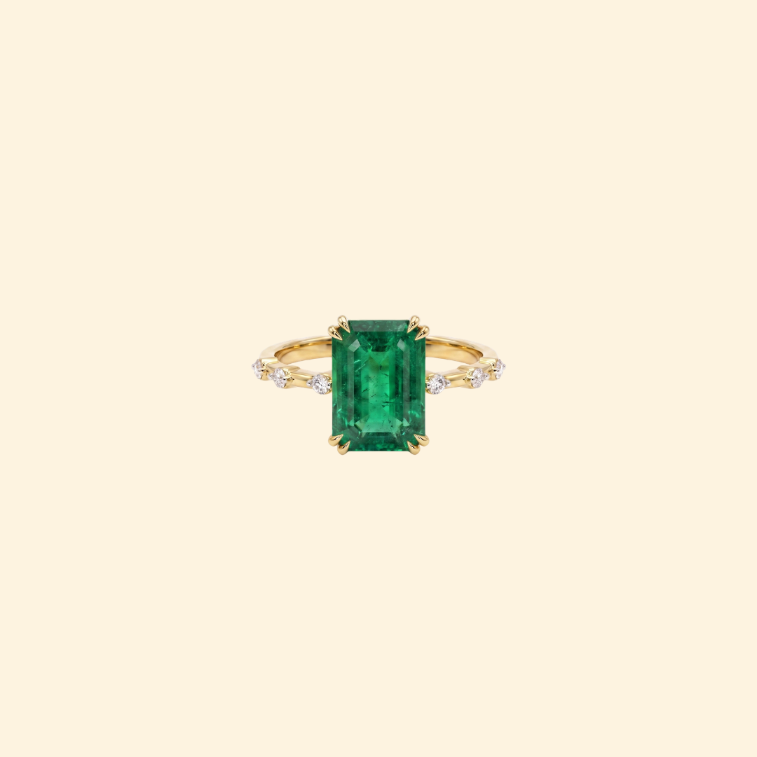 Zambian Emerald Claw Set Diamond Ring