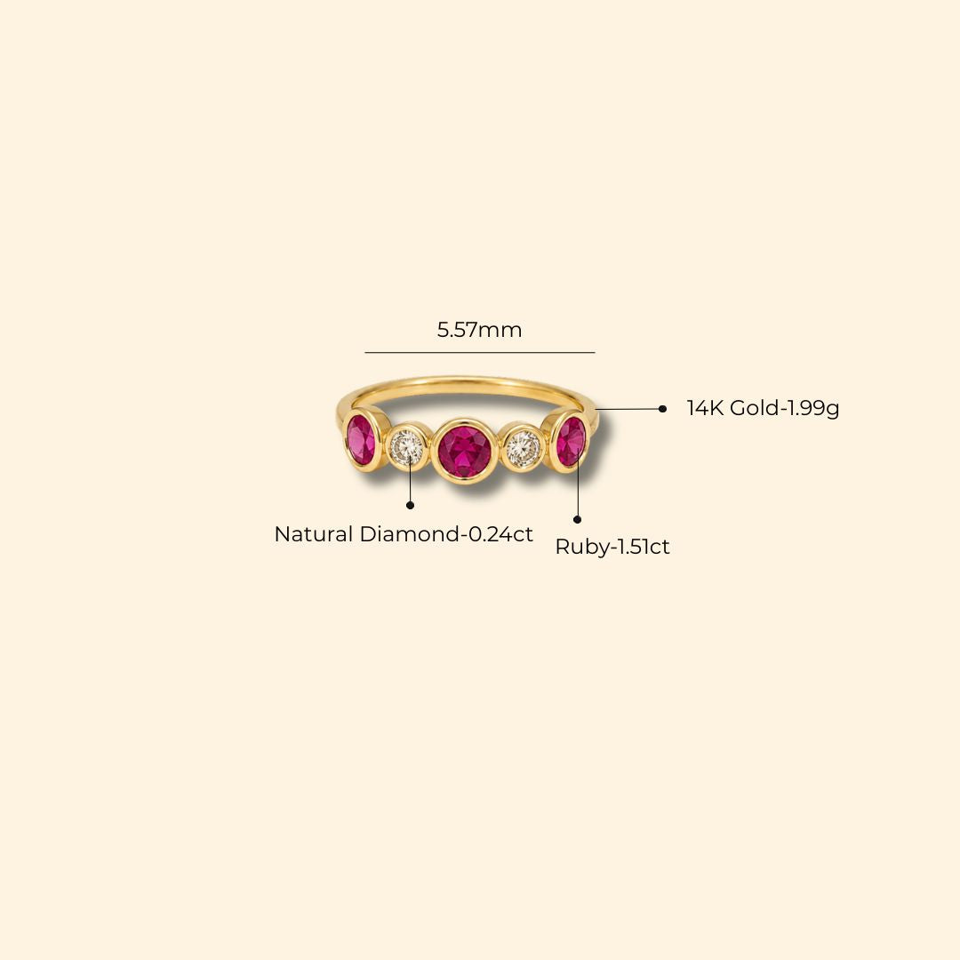 Ruby & Diamond Five Stone Bezel Ring