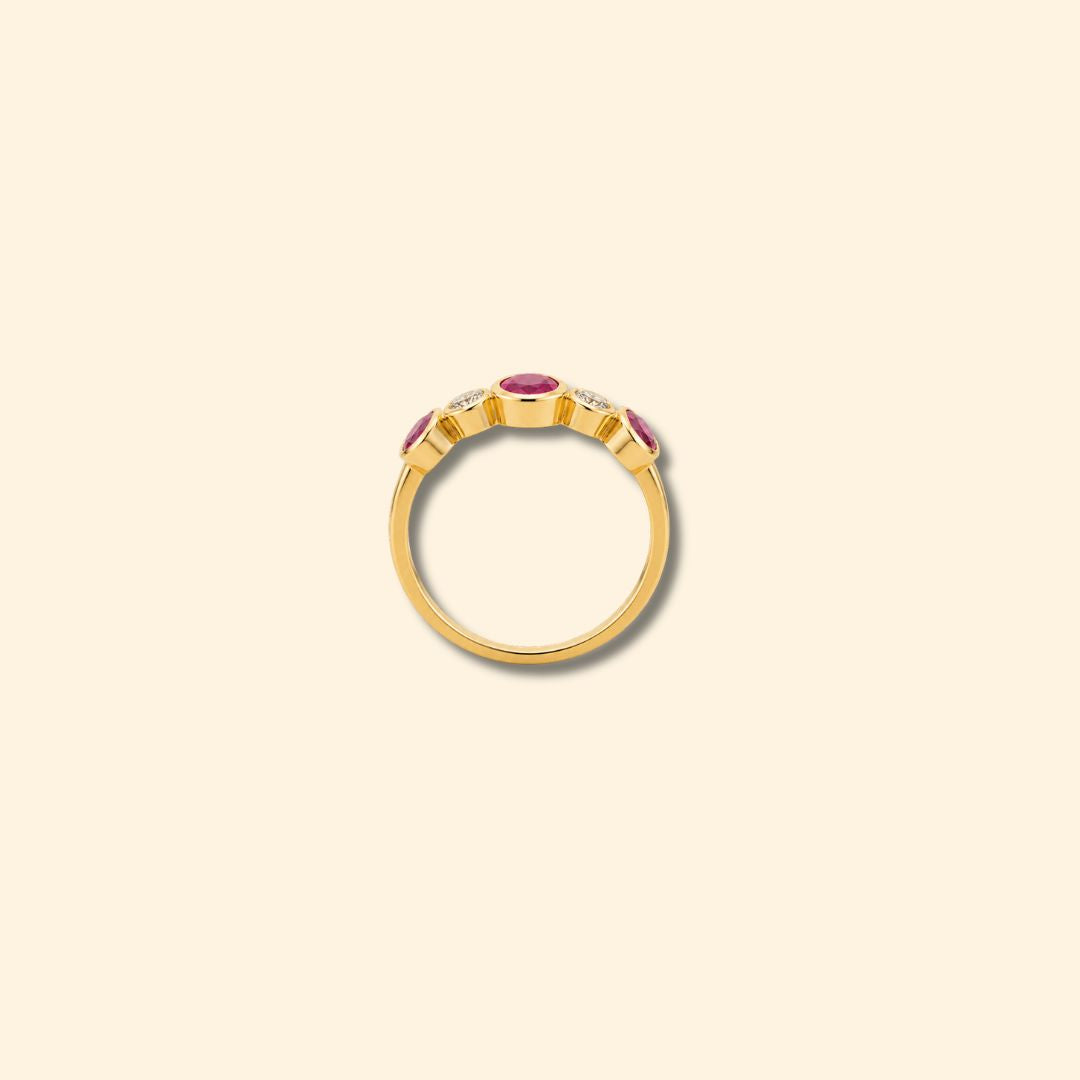 Ruby & Diamond Five Stone Bezel Ring