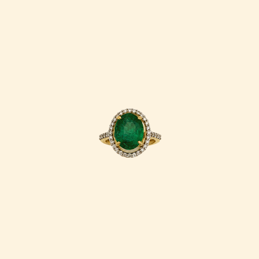 Oval Zambian Emerald Diamond Halo Ring